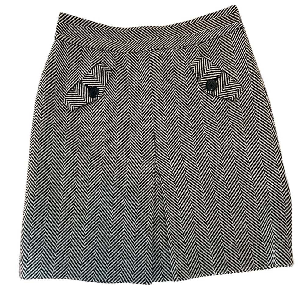 Black and White Herringbone A-Line wool Skirt Ann Taylor